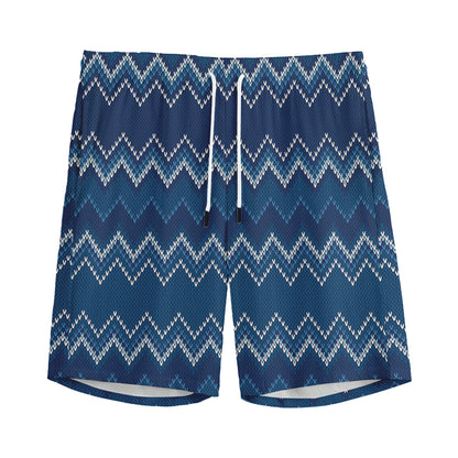 Blue Chevron Knitted Pattern Print Men's Sports Shorts
