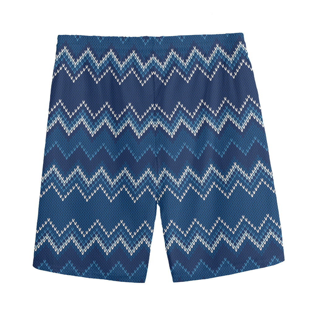 Blue Chevron Knitted Pattern Print Men's Sports Shorts