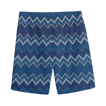 Blue Chevron Knitted Pattern Print Men's Sports Shorts