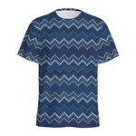 Blue Chevron Knitted Pattern Print Men's Sports T-Shirt