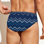 Blue Chevron Knitted Pattern Print Men's Swim Briefs
