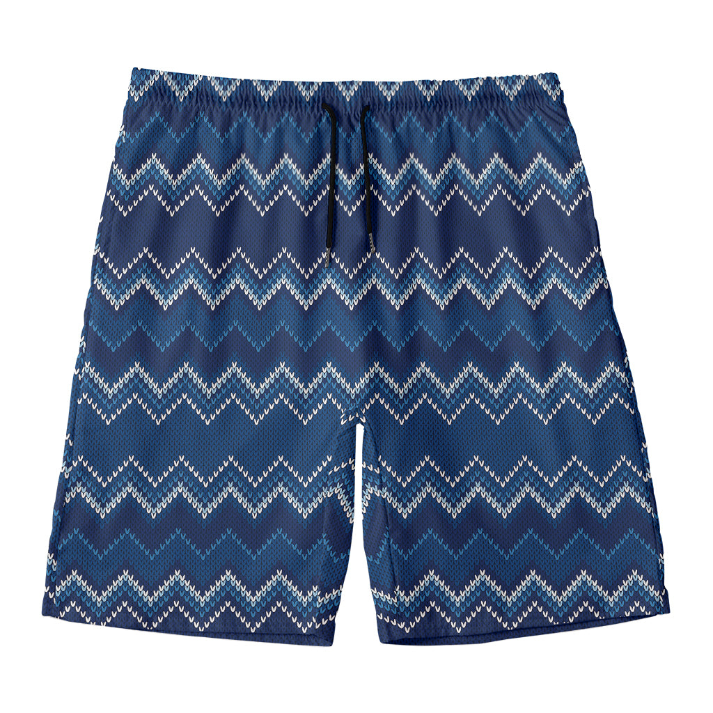 Blue Chevron Knitted Pattern Print Men's Swim Trunks