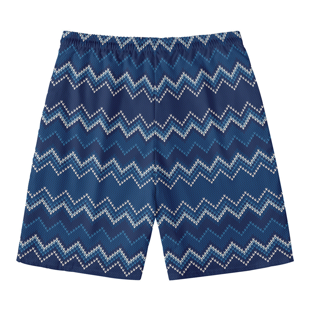 Blue Chevron Knitted Pattern Print Men's Swim Trunks