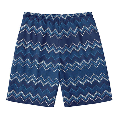 Blue Chevron Knitted Pattern Print Men's Swim Trunks