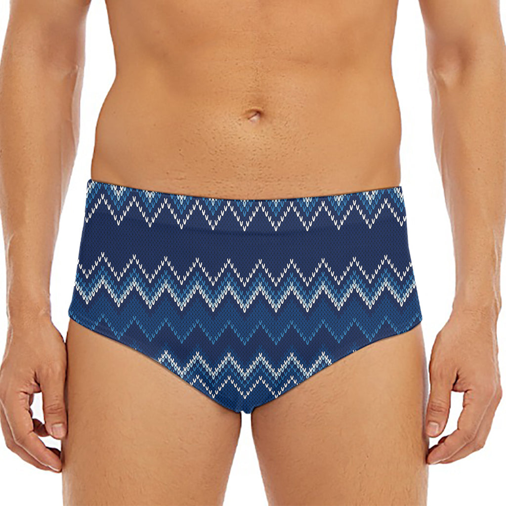 Blue Chevron Knitted Pattern Print Men's Triangle Swim Briefs