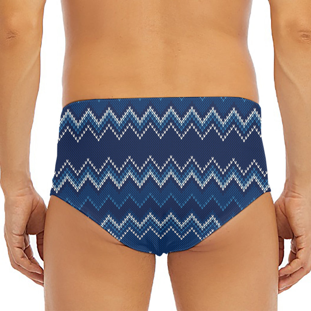 Blue Chevron Knitted Pattern Print Men's Triangle Swim Briefs