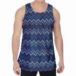 Blue Chevron Knitted Pattern Print Men's Velvet Tank Top