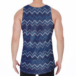 Blue Chevron Knitted Pattern Print Men's Velvet Tank Top