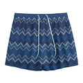 Blue Chevron Knitted Pattern Print Mesh Shorts