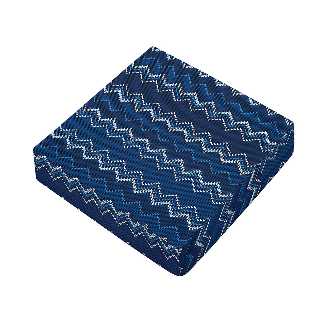 Blue Chevron Knitted Pattern Print Outdoor Seat Cushion Cover