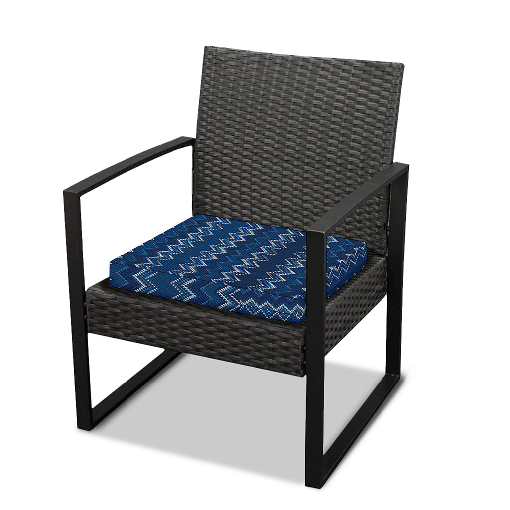 Blue Chevron Knitted Pattern Print Outdoor Seat Cushion Cover