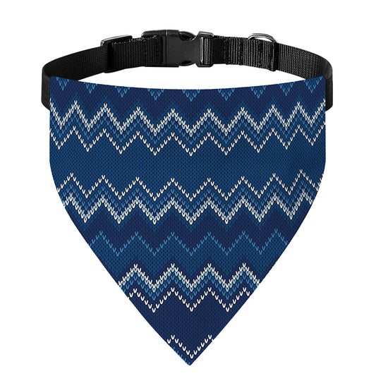 Blue Chevron Knitted Pattern Print Over The Collar Dog Bandana