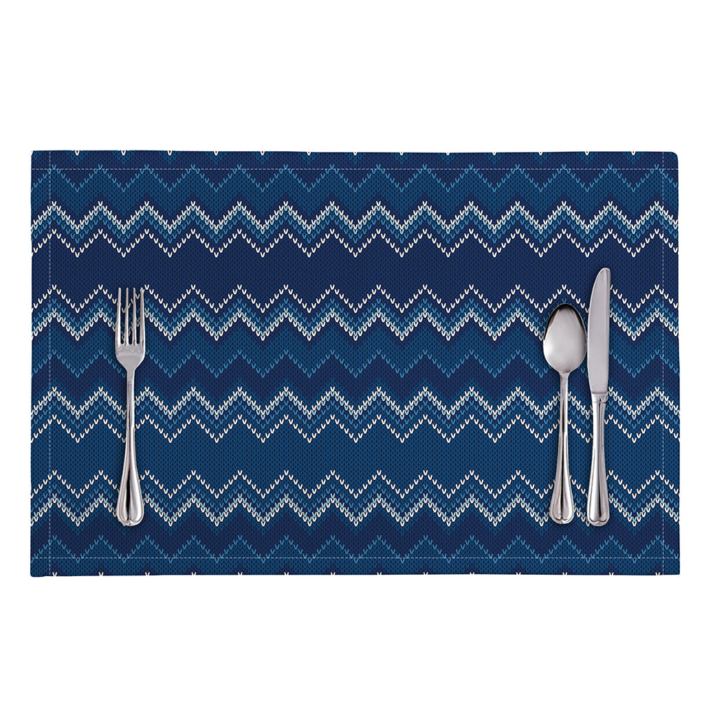 Blue Chevron Knitted Pattern Print Placemat