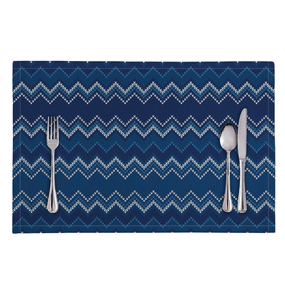 Blue Chevron Knitted Pattern Print Placemat