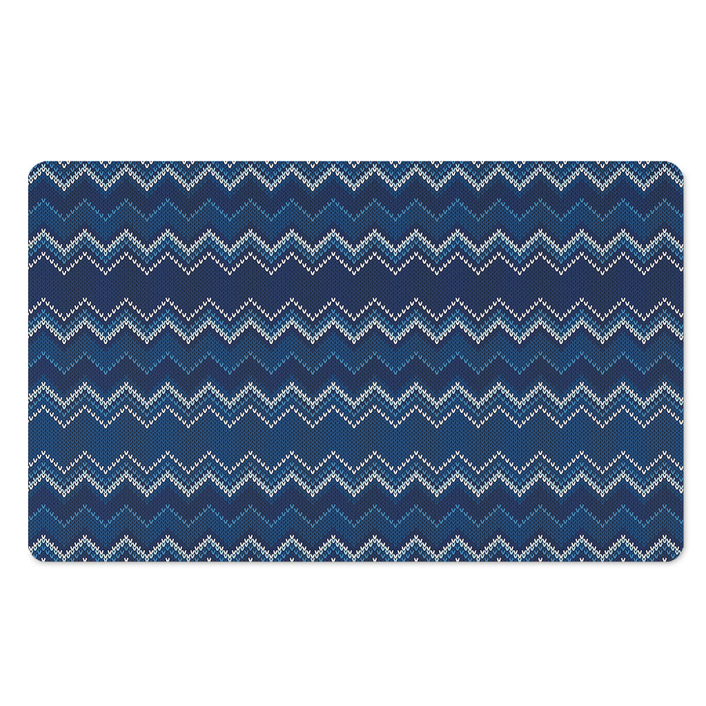 Blue Chevron Knitted Pattern Print Polyester Doormat