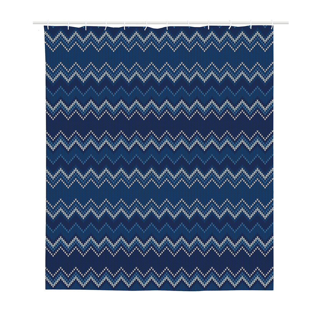 Blue Chevron Knitted Pattern Print Polyester Shower Curtain