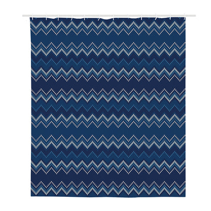 Blue Chevron Knitted Pattern Print Polyester Shower Curtain