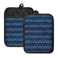 Blue Chevron Knitted Pattern Print Pot Holders With Pocket