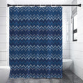 Blue Chevron Knitted Pattern Print Premium Shower Curtain