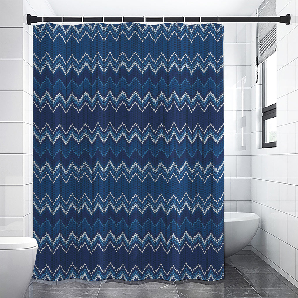 Blue Chevron Knitted Pattern Print Premium Shower Curtain