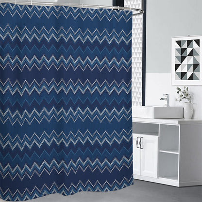 Blue Chevron Knitted Pattern Print Premium Shower Curtain