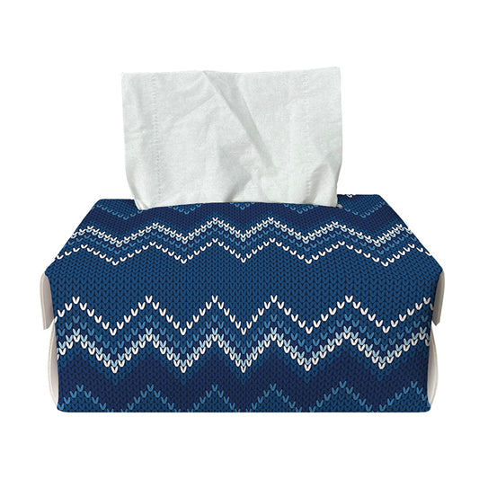 Blue Chevron Knitted Pattern Print Rectangle Tissue Box Cover