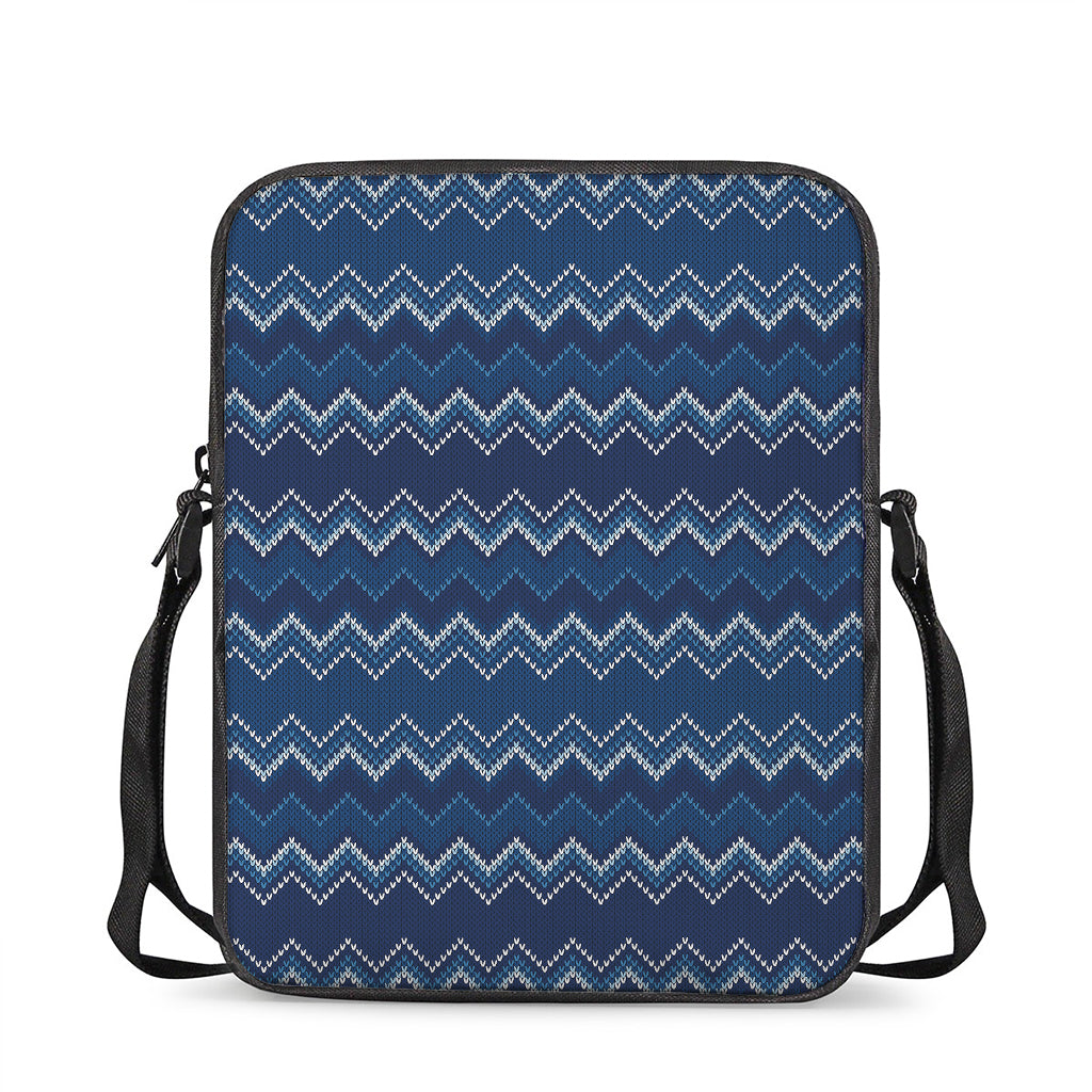 Blue Chevron Knitted Pattern Print Rectangular Crossbody Bag