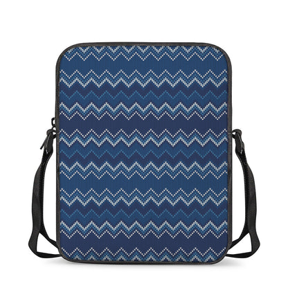 Blue Chevron Knitted Pattern Print Rectangular Crossbody Bag