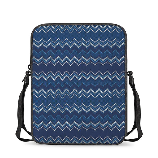Blue Chevron Knitted Pattern Print Rectangular Crossbody Bag