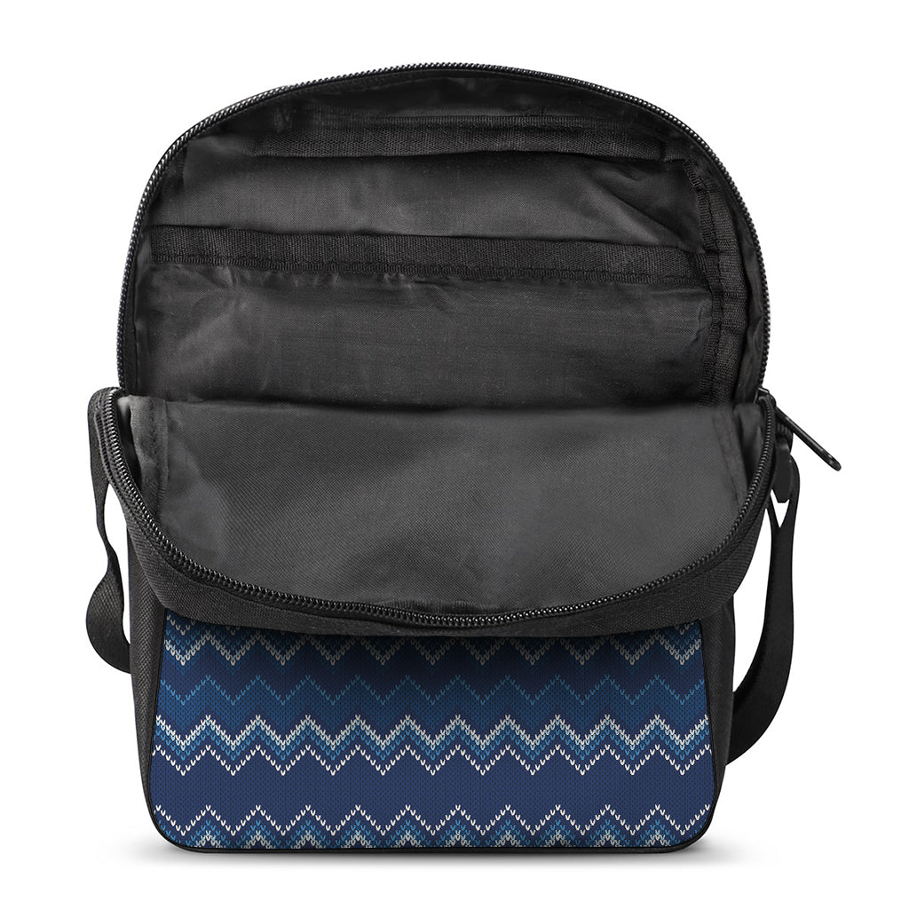 Blue Chevron Knitted Pattern Print Rectangular Crossbody Bag