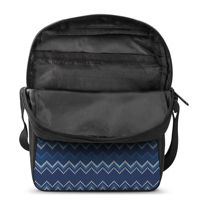 Blue Chevron Knitted Pattern Print Rectangular Crossbody Bag
