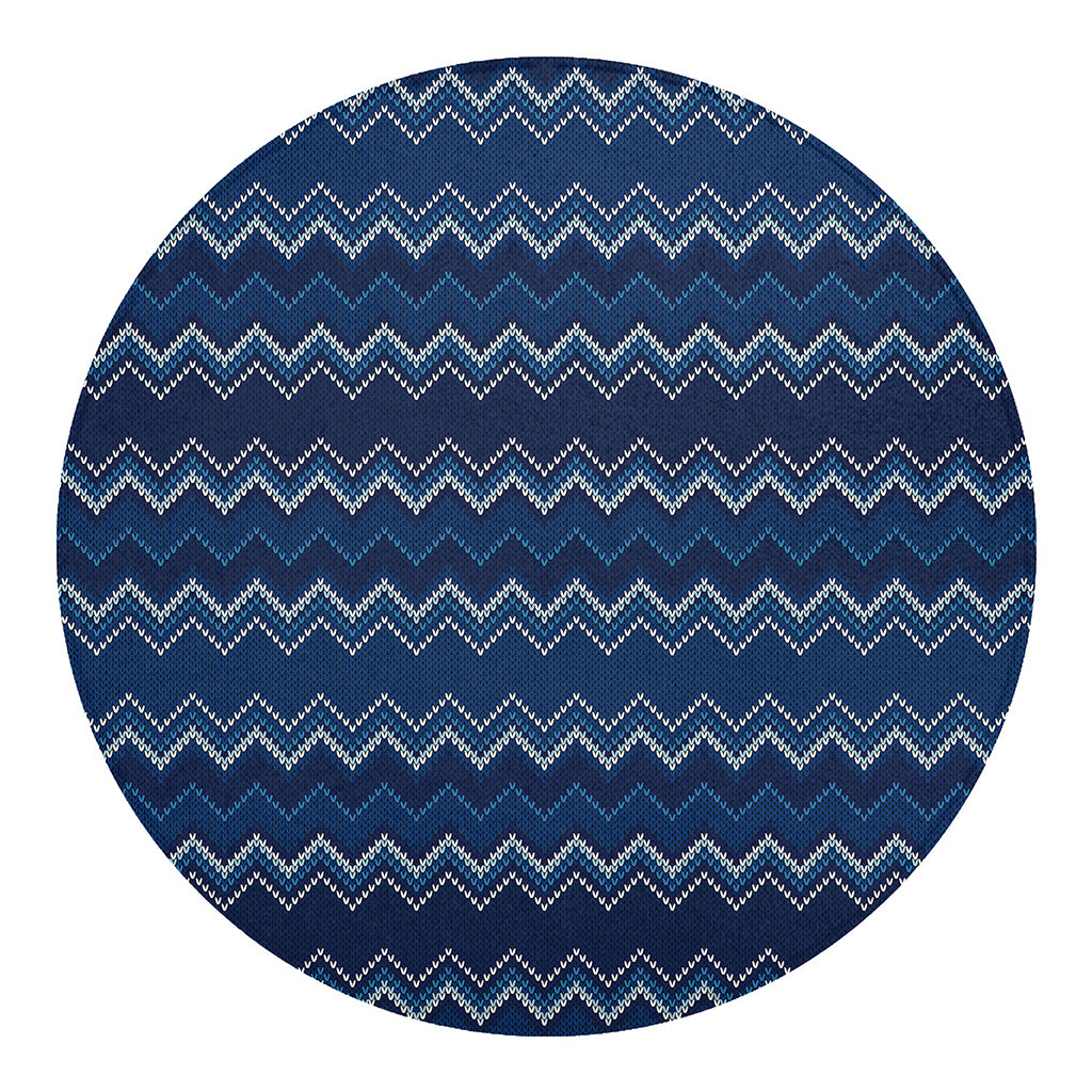 Blue Chevron Knitted Pattern Print Round Blanket