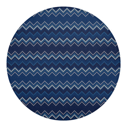 Blue Chevron Knitted Pattern Print Round Blanket