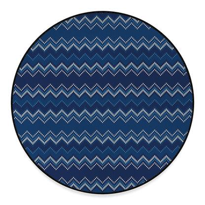 Blue Chevron Knitted Pattern Print Round Floor Mat