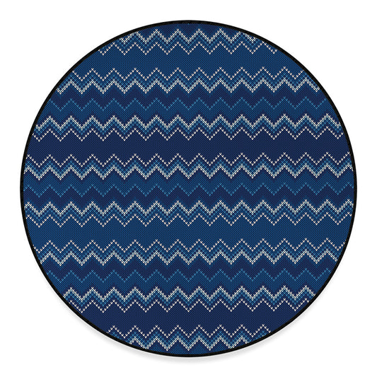 Blue Chevron Knitted Pattern Print Round Floor Mat