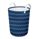 Blue Chevron Knitted Pattern Print Round Laundry Basket