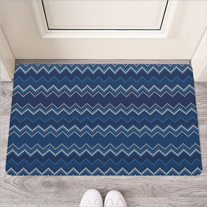 Blue Chevron Knitted Pattern Print Rubber Doormat
