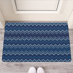Blue Chevron Knitted Pattern Print Rubber Doormat