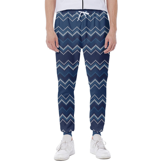 Blue Chevron Knitted Pattern Print Scuba Joggers