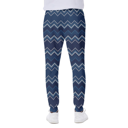 Blue Chevron Knitted Pattern Print Scuba Joggers