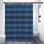 Blue Chevron Knitted Pattern Print Shower Curtain