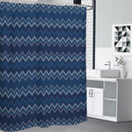 Blue Chevron Knitted Pattern Print Shower Curtain