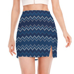 Blue Chevron Knitted Pattern Print Side Slit Mini Skirt