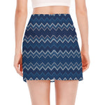 Blue Chevron Knitted Pattern Print Side Slit Mini Skirt