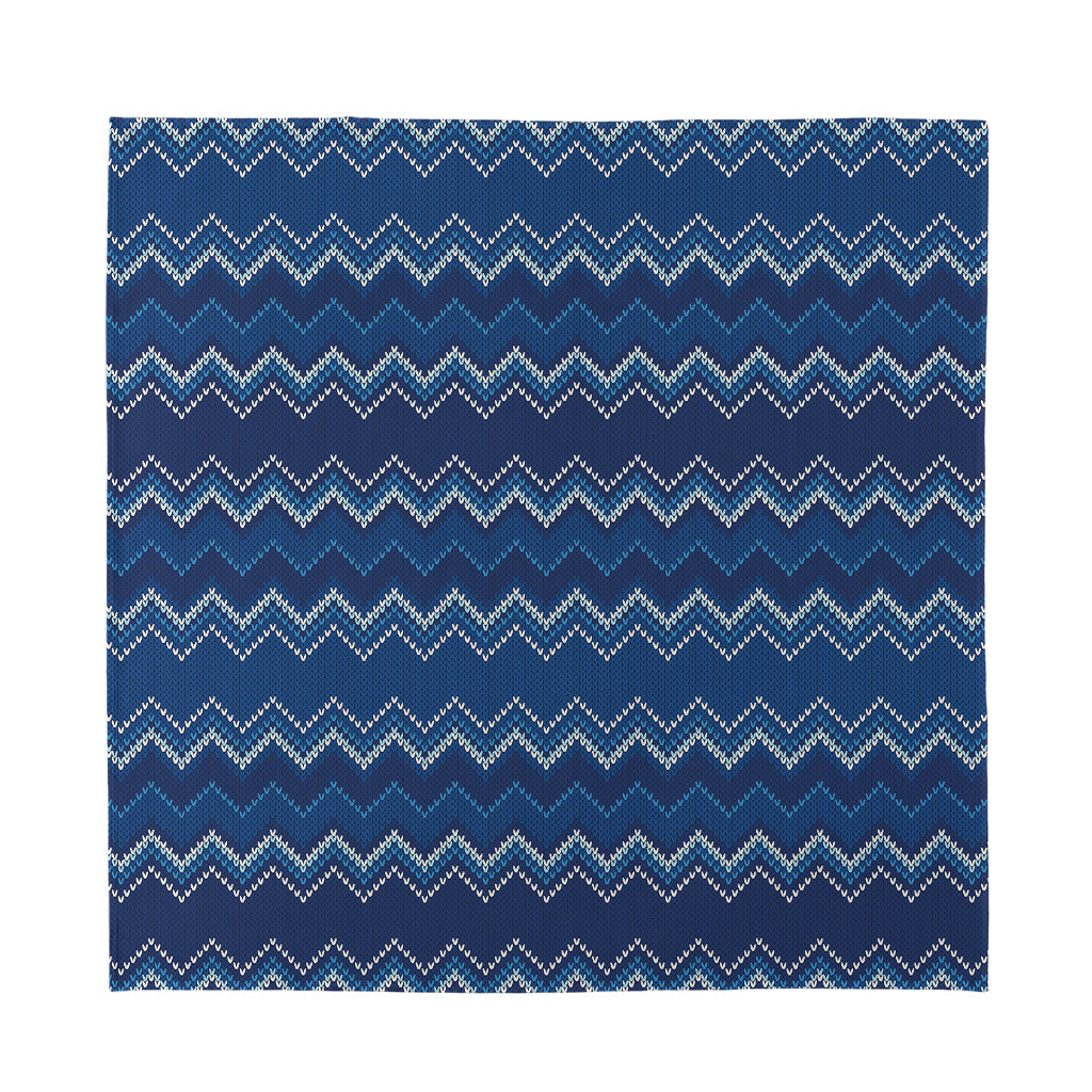 Blue Chevron Knitted Pattern Print Silk Bandana