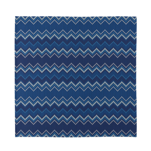 Blue Chevron Knitted Pattern Print Silk Bandana