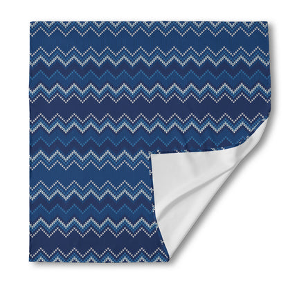 Blue Chevron Knitted Pattern Print Silk Bandana