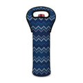 Blue Chevron Knitted Pattern Print Single Neoprene Wine Tote