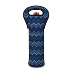 Blue Chevron Knitted Pattern Print Single Neoprene Wine Tote