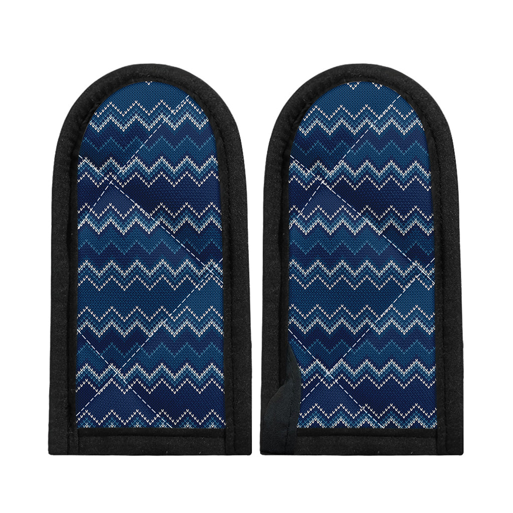 Blue Chevron Knitted Pattern Print Skillet Handle Cover